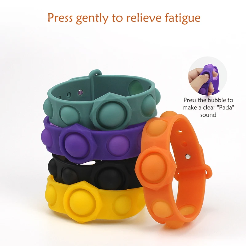 Decompression Bracelet Portable Press Fidget Simple Dimple Pop it Stress Relief Silicone Colourful Finger Toys Massage Decorate