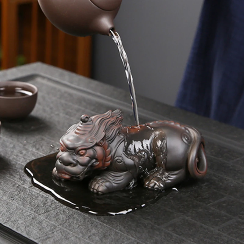 Purple Pottery Pixiu Tea Pet Can Raise Lucky Ceramic Home Decoration Ornaments Chinese Tea Table Sculpture Crafts Tea Pet