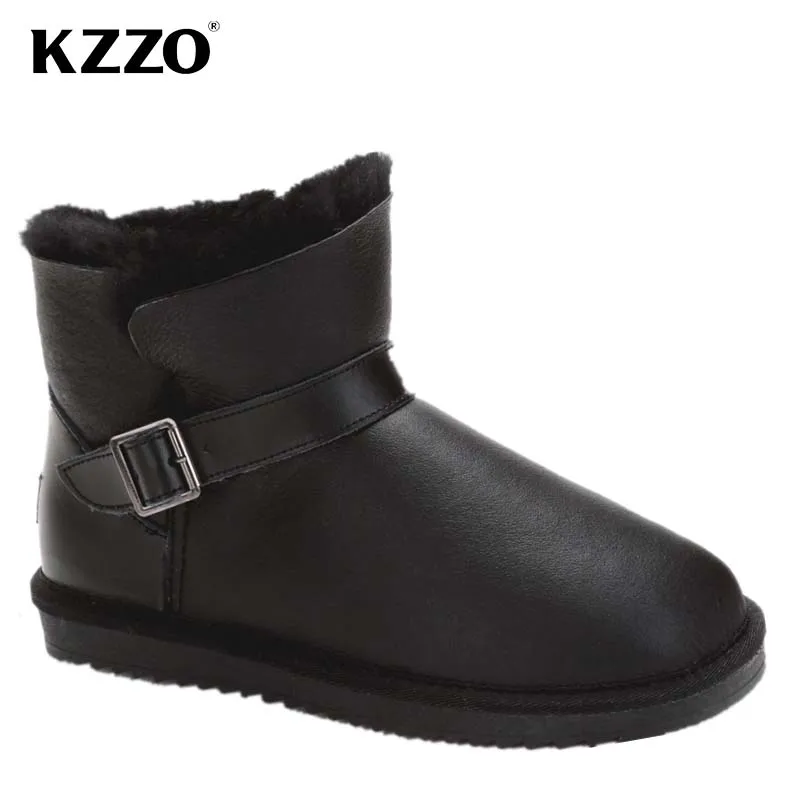 KZZO 2023 New Men Casual Real Sheepskin Leather Winter Snow Boots Natural Wool Fur Lined Keep Warm Shoes Waterproof Slip on