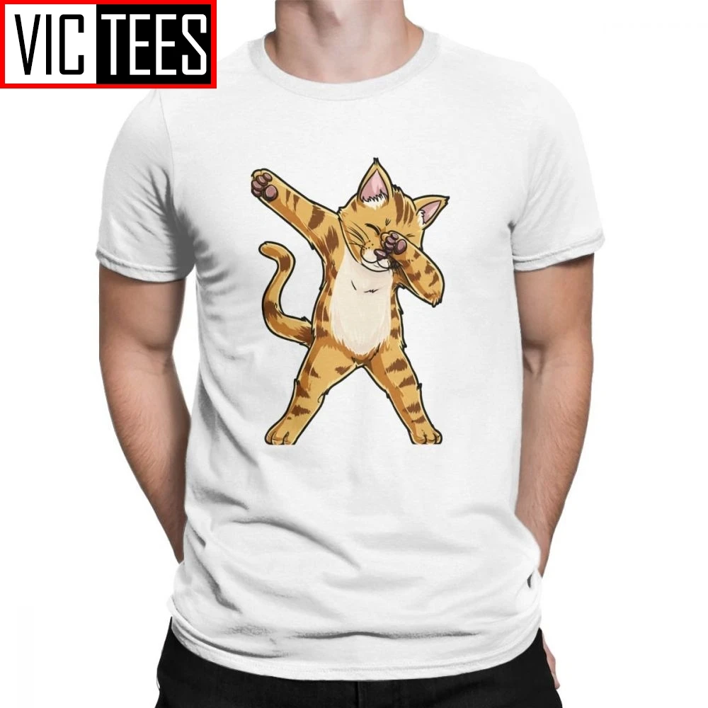 Men Dabbing Cat Funny Meme Kitty Kitten Dab Lover T Shirt Gifts Pure Cotton Sweatshirt Vintage Short Sleeve Tee   T-Shirts