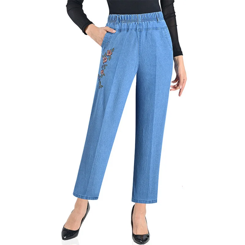 Women's Jeans Spring Autumn Harajuku Baggy Cotton Denim Pants Korean Fashion Vintage Embroidery High Waist Straight Trousers