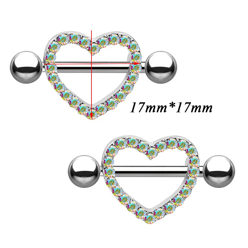 2pcs Red Crystals CZs Nipple Piercing Heart Barbell