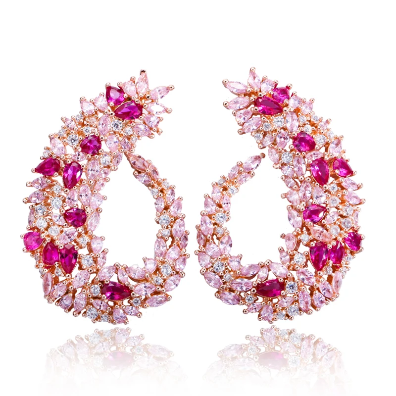 CWWZircons Funkelnde Zirkonia Silberfarbene Große Blumen-Creolen für Damen, Brautschmuck, Hochzeitsschmuck, Accessoire, Großhandel E0083 – Detail 4