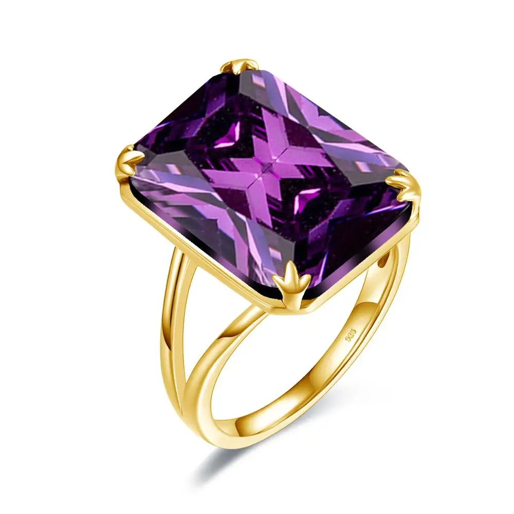 Szjinao Silver Rings For Women Real 925 Sterling Silver Amethyst Ring Punk Gold Color Shiny Rectangle Gemstones Fine Jewelry New