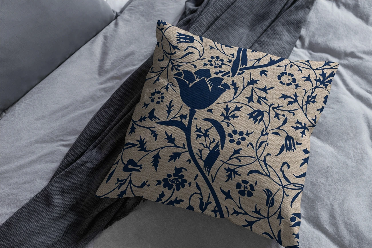 Navy blue Floral Plant Pattern Home  Pillow Linen Decor Pillow For Sofa Living Room Decoration Cushion Cover 40x40 45x45