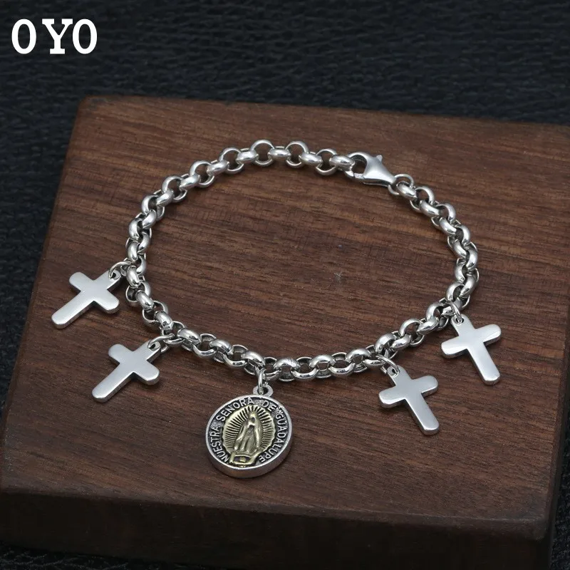 

otationS925 sterling silver jewelry Thai silver creative cross Virgin Mary listing ring bracelet female free shipping