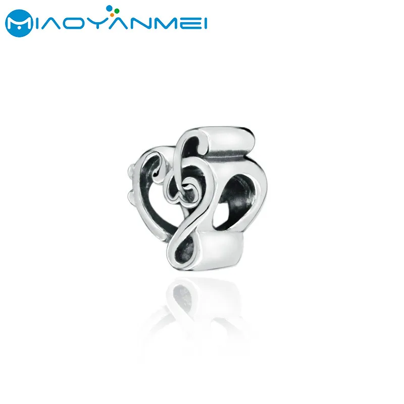 

925 Sterling Silver Beads Fit Original Pandora Bracelets Heart Treble Clef Charm DIY Women Fashion Jewelry Gift