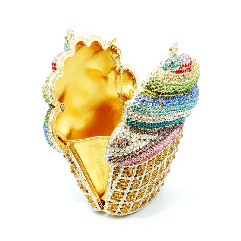 Afgoger Ice-cream Gold Crystal Luxury Designer Handbag Woman Party Purse Tote Bag