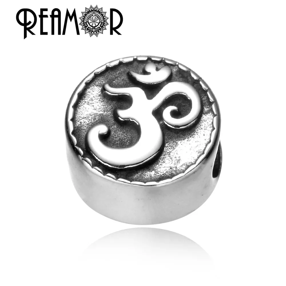 REAMOR 316L Stainless steel European style Big hole beads Taiji Cross Yoga OM Round beads for bracelet jewelry making