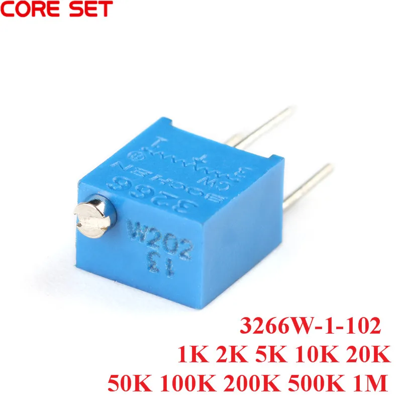 10Pcs 3266W-1-102 1K 2K 5K 10K 20K 50K 100K 200K 500K 1M Top Adjustment Multi-turn Precision Adjustable Resistor Potentiometer