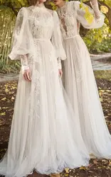 Vintage muslimische Brautkleider, maßgeschneidert, Stehkragen, Applikationen, Vestido De Noiva, Boho, Dubai, arabisches Kleid, Brautstil A, nicht B