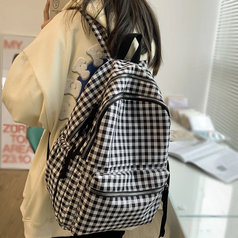 School Backpacks Plaid Pattern Women\'s Backpack Fashion College Students School Bags for Girls Teenager Casual Female Schoolbag