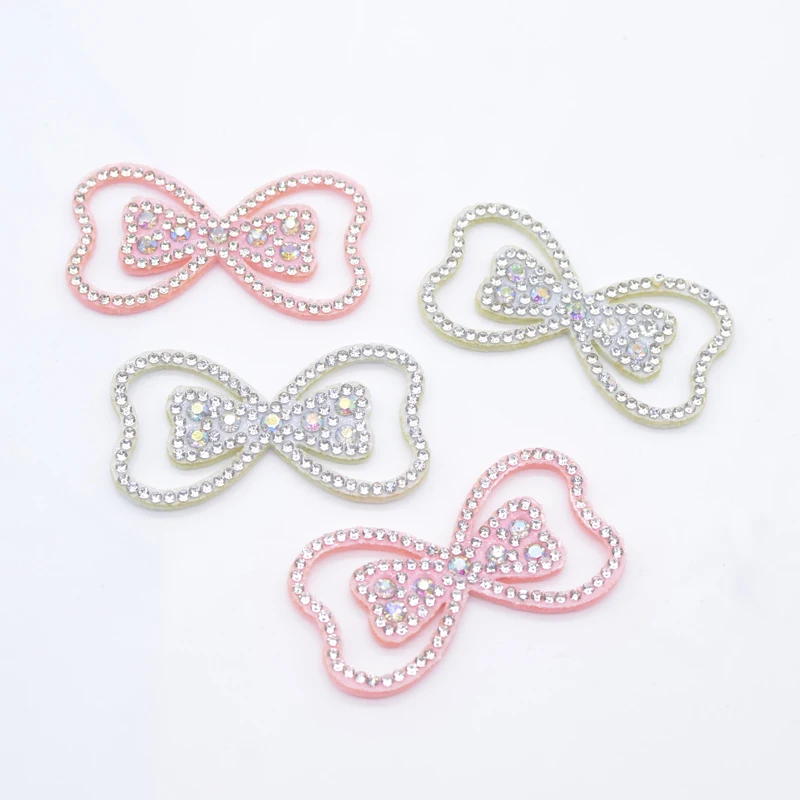 10Pcs 53*29mm Padded Rhinestone Bow Tie Appliques for DIY Clothes Hat Sewing Patches Headwear Hair Clips Decor Accessories