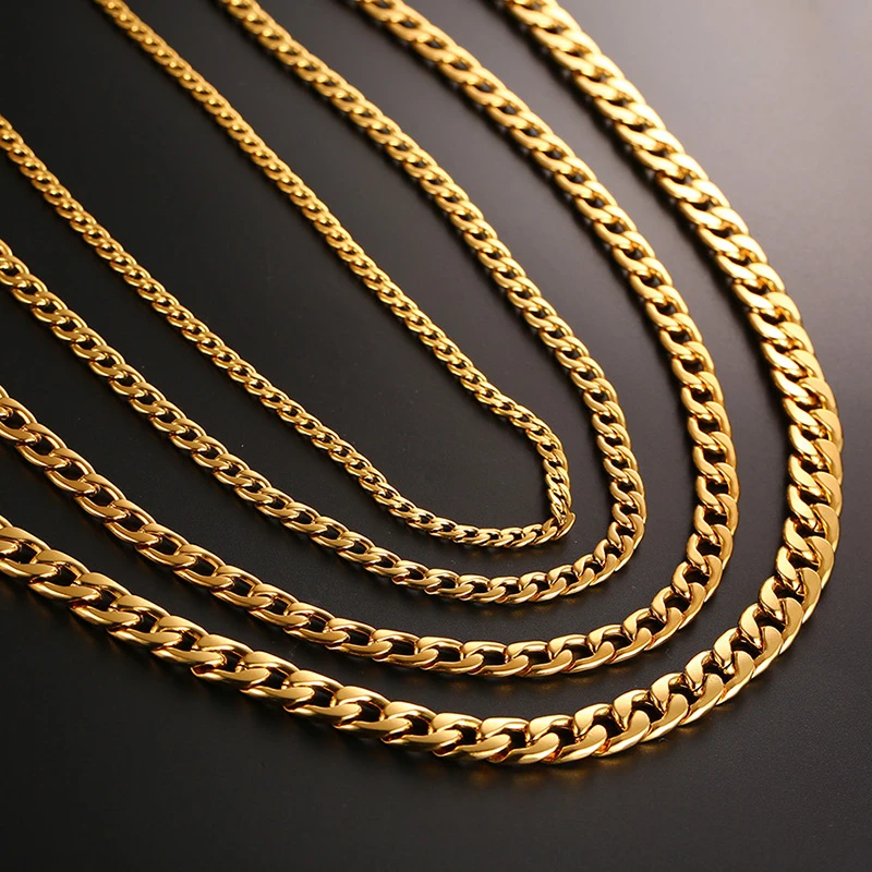 Vnox Men\'s Cuban Link Chain Necklace Stainless Steel Black Gold Color Male Choker colar Jewelry Gifts for Him