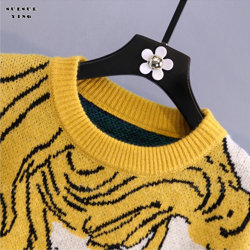 Korobov 2020 Autumn Winter New Women Cartoon Sweaters Korean Hit Color Sueter Mujer Vintage O Neck Long Sleeve Jumper Femme