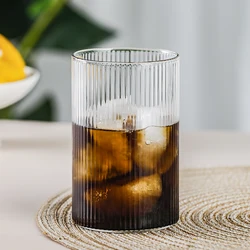 Striped Heat-Resistant Glass Transparent Water Cup Home Net Celebrity Ins Drinking Juice Cup Wine Glasses