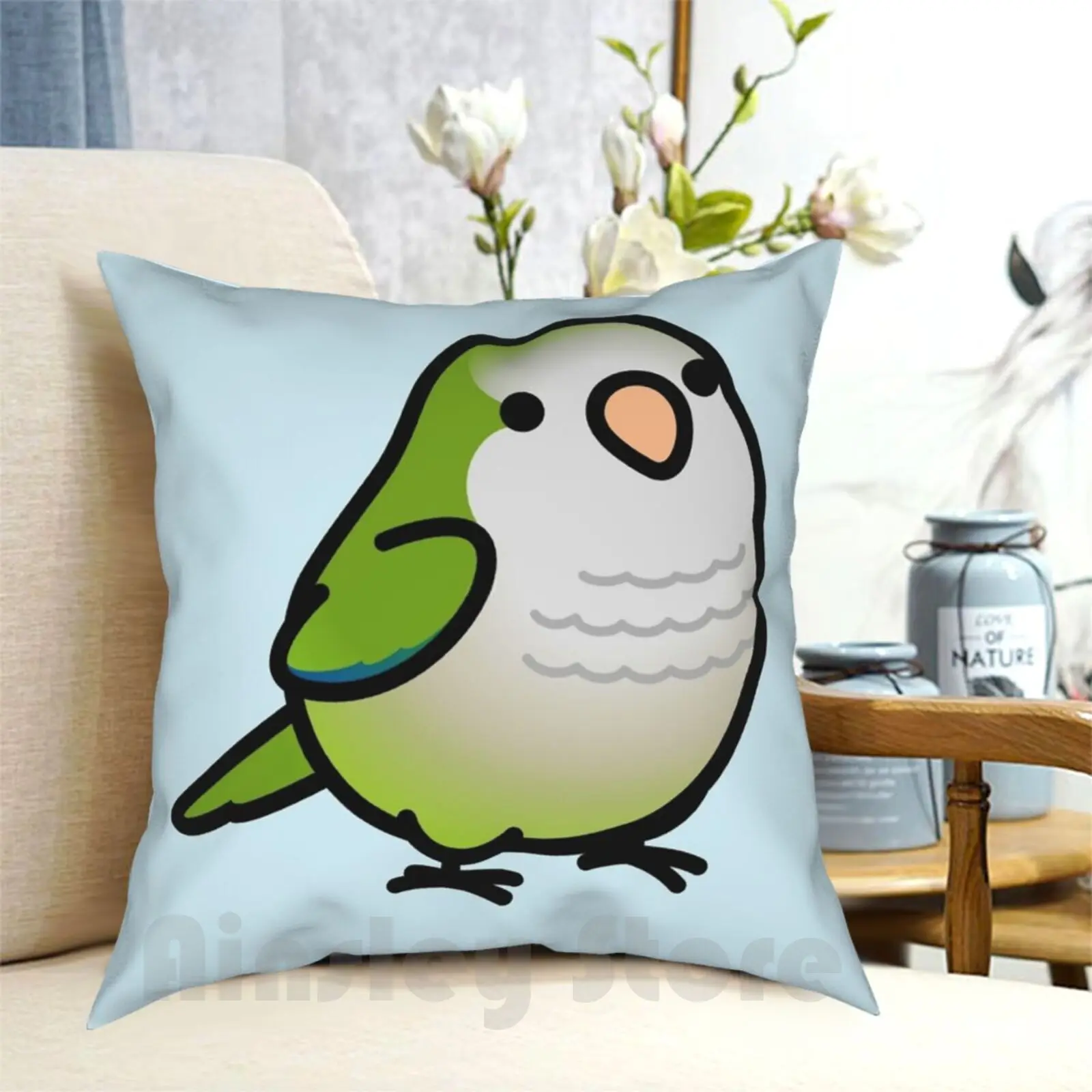 Chubby Parrot Pillow Case Printed Home Soft Throw Pillow Parrot Monk Parakeet Bird Birb Bird Cute Green Parrot Animals