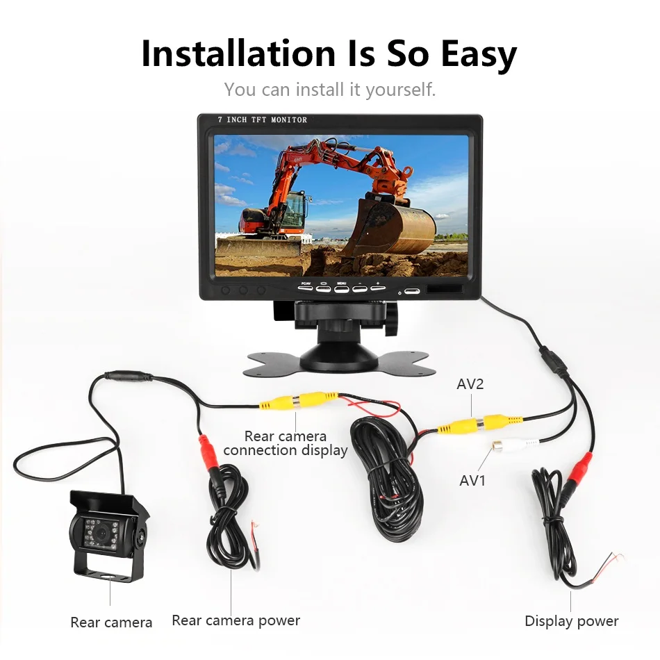 HD 7" inch Color TFT LCD  Car Monitor Rear View CCTV Monitor Display with 2 Channels Video Input for DVD VCD Reversing Camera