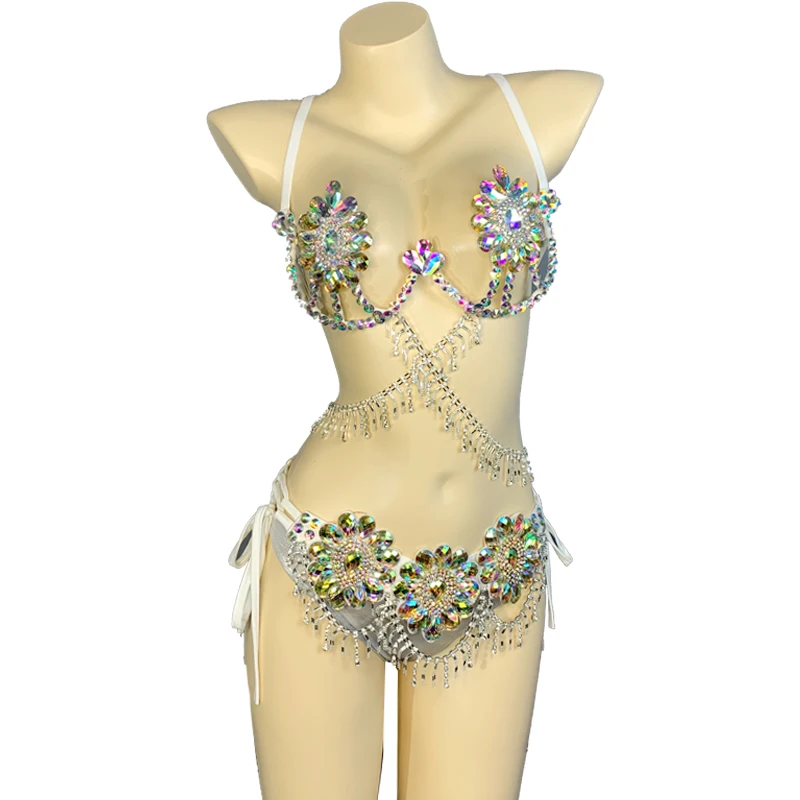 New Arrival Sexy Samba Carnival For Women Wire Bra & Belt Crystal Stones Samba Suit Outfit Free Shipping C033