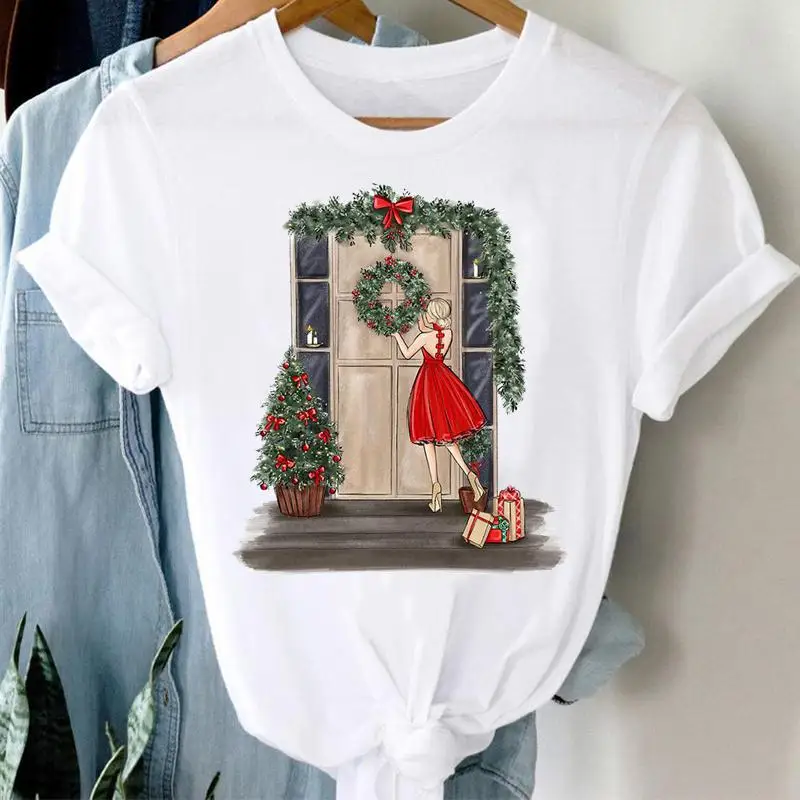 Women Trend Style New 2022 Happy New Year Merry Christmas Print Tshirts Clothes Tee Female T Shirt Top Graphic T-Shirt