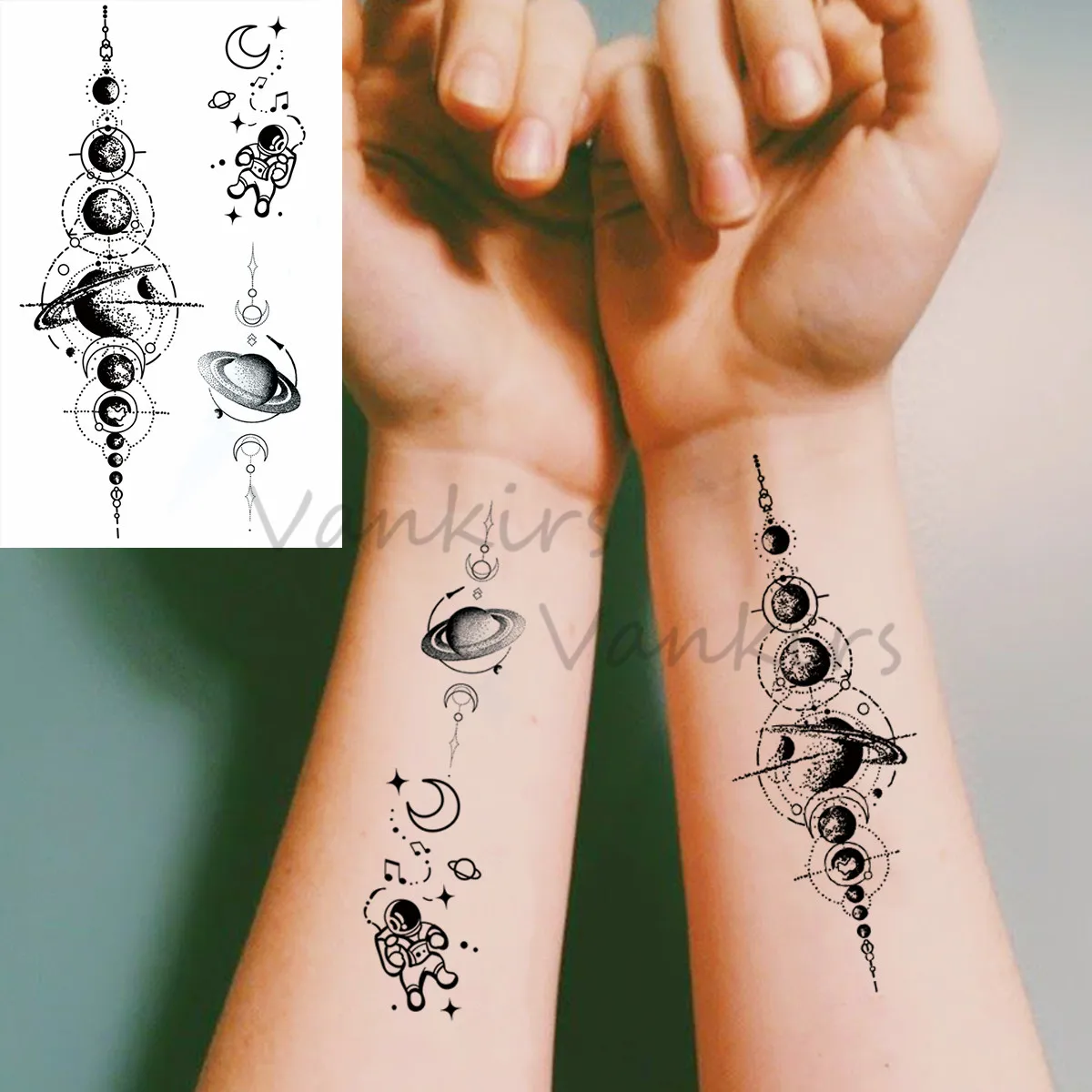 Black Compass Small Temporary Tattoo For Women Girls Realistic Astronaut Butterfly Elk Planet Fake Tattoo Sticker Leg Tatoos Arm