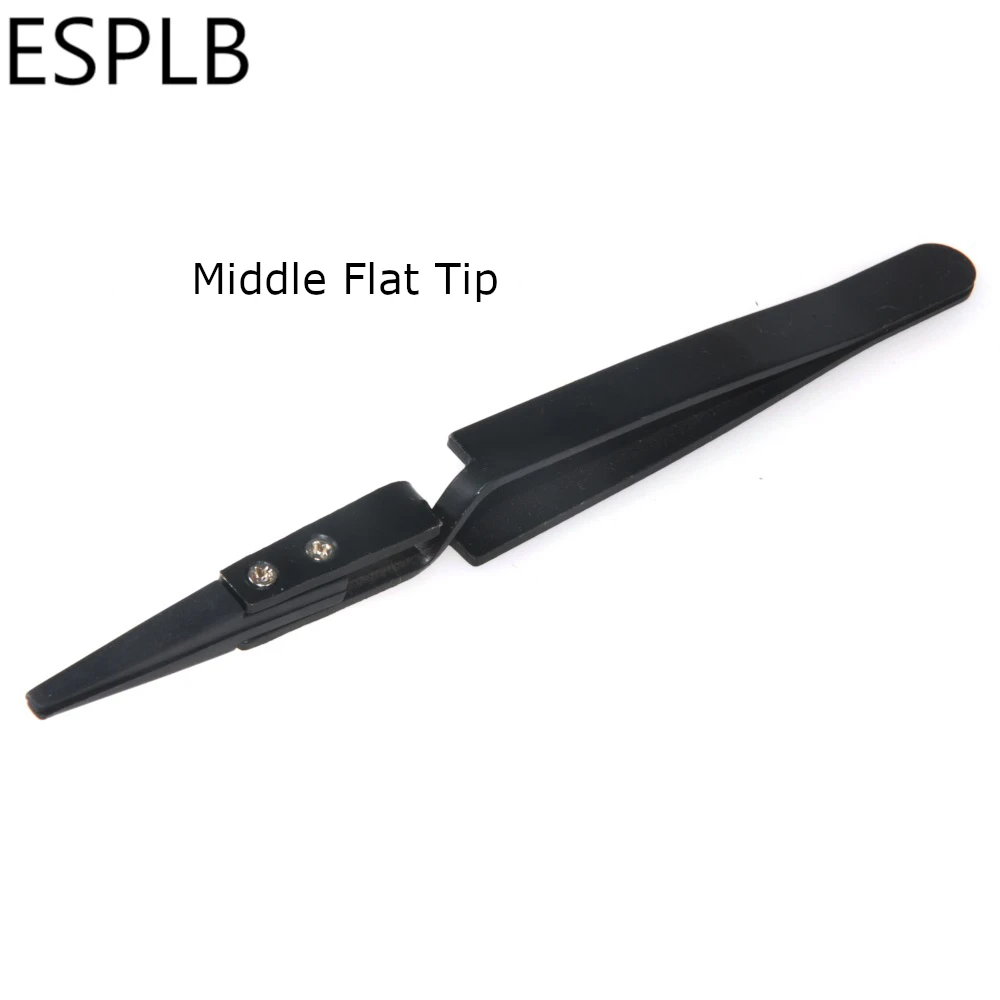 5 teile/satz Schwarz/Silber Reverse Pinzette Edelstahl Griff Kunststoff Spitze Präzision Pinzette Gebogene/Flach/Gerade Spitze pinzette – Detail 6