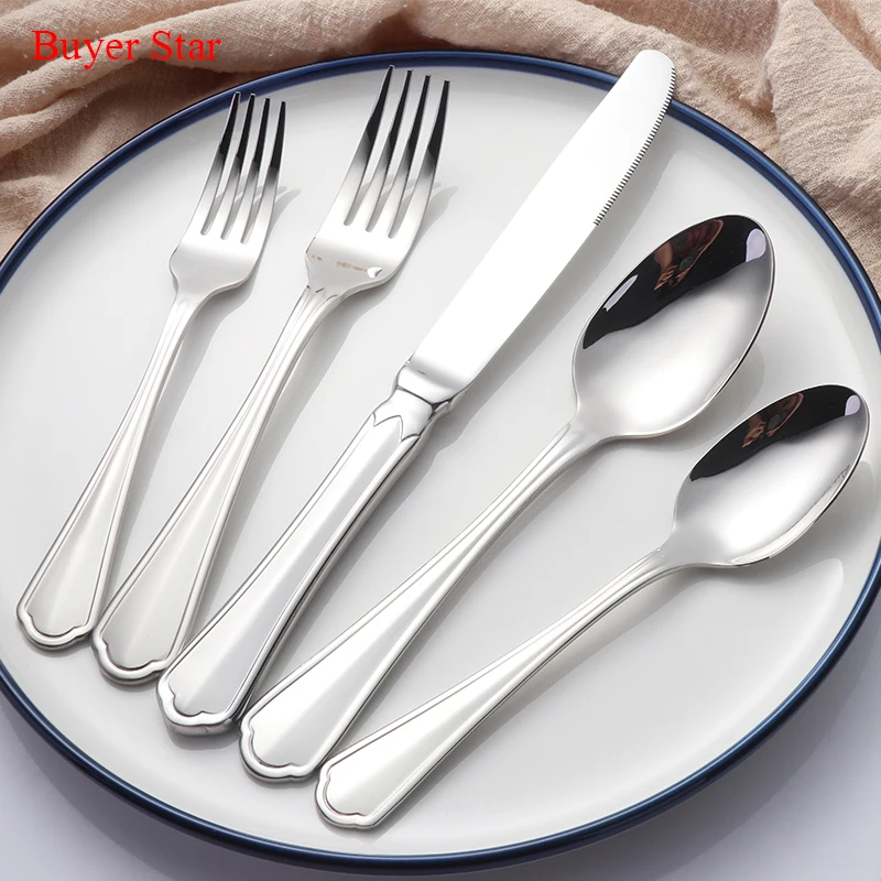 Drop shipping  Stainless Steel Cutlery Set Colorful tableware metal steak knife salad fork soup coffee spoon for kitchen hotel