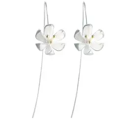 925 Sterling Silver Flower Earings Elegant Lotus long Drop Earring For Women Fashion Brincos Grandes Fine Jewelry pendientes