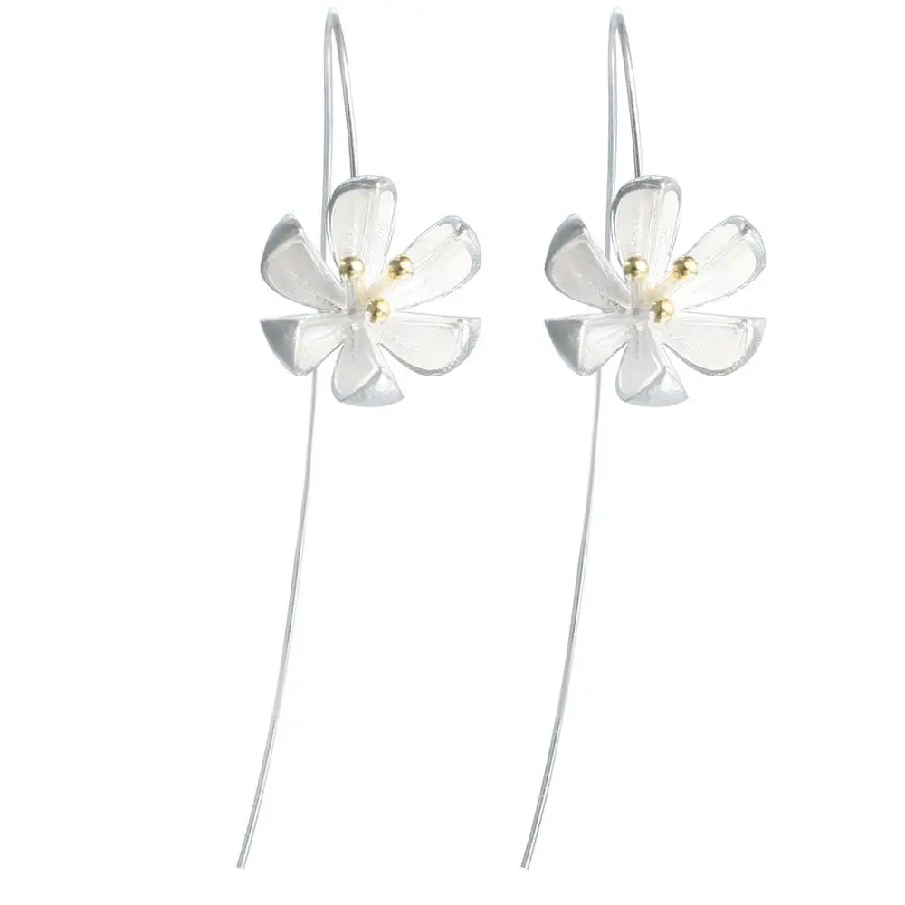 Kolczyki kwiatowe ze srebra próby 925, eleganckie, długie kolczyki w kształcie lotosu dla kobiet, moda Brincos Grandes Fine Jewelry pendientes