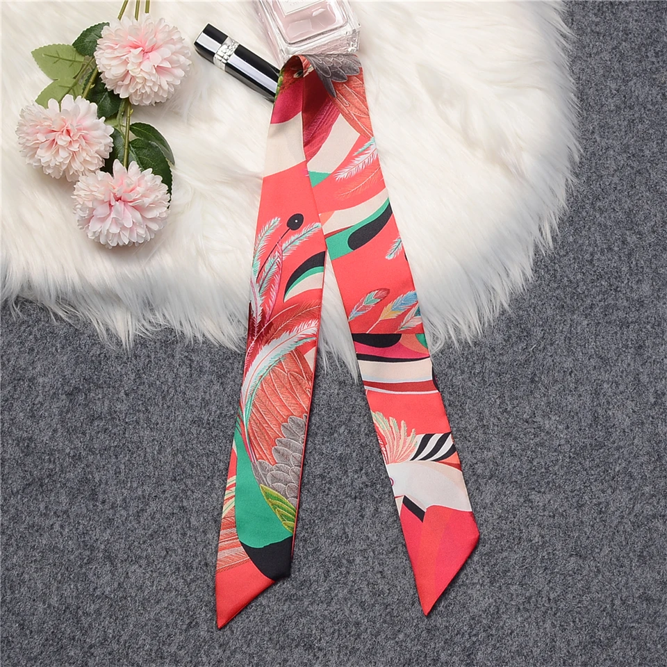 Brand 100% Real Silk Scarf Women 2023 Design Feather Summer Natural Mulberry Silk Scarf Foulard Hair & Bag Scarves Neckerchief