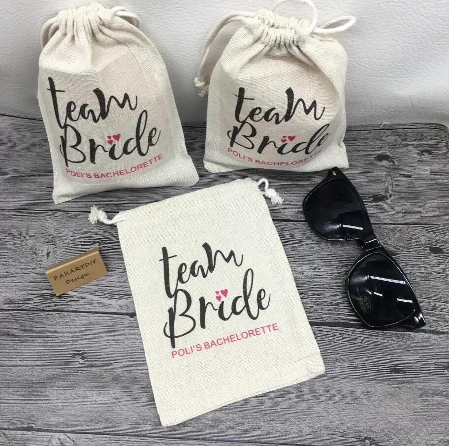 20pcs personalize text team bride Bachelorette wedding Hangover relief Kits Jewelry gift Bags muslin pouches gift bags