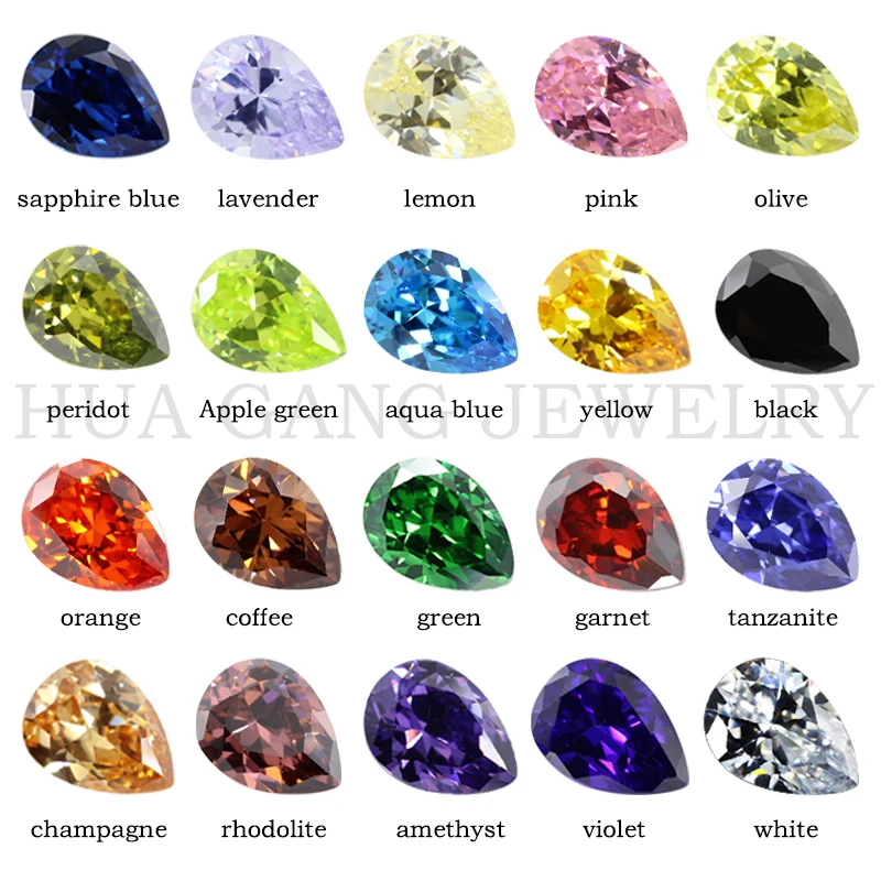 

3A Cubic Zirconia Stone Multicolor Pear Shape Brilliant Cut Loose CZ Stones Synthetic Gems Beads For Jewelry 2x3~13x18mm AAA