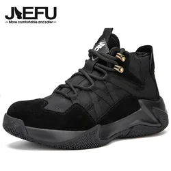 JIEFU Steel Toe Safety Shoes for Men Lightweight Athletic Outdoor Work Sneakers Non-Slip Industrial Construction Trainers