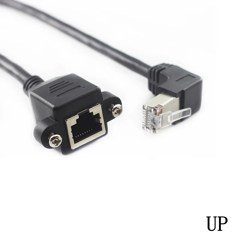 8Pin RJ45 Cable Male to Female Screw Panel Mount Ethernet LAN Network 8 Pin 90 Degree Right Angle Extension Cable 0.3m 0.6m 1m