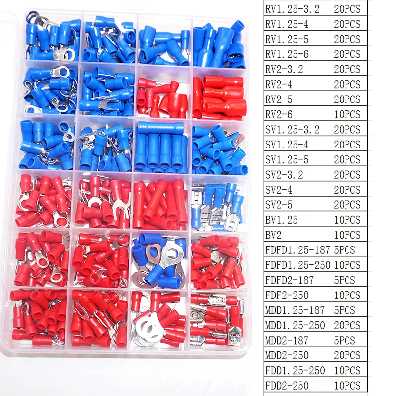 380PCS Spade Terminals Insulated Cable Connector Electrical Wire Assorted Crimp Butt Ring Fork Set Ring Lugs SN-02C plier