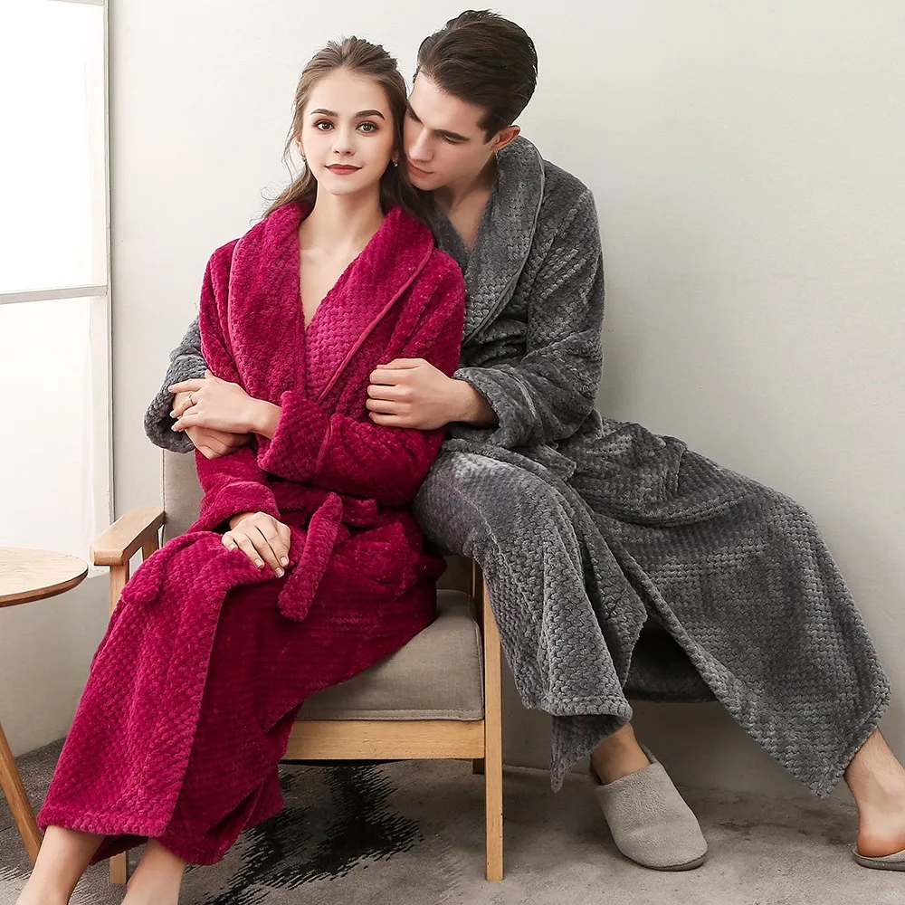 

Spring Autumn Thicken Robe Women Sleepwear Flannel Bathrobe Male Kimono Gown Coral Fleece Warm Nightwear Couple Lounge Wear