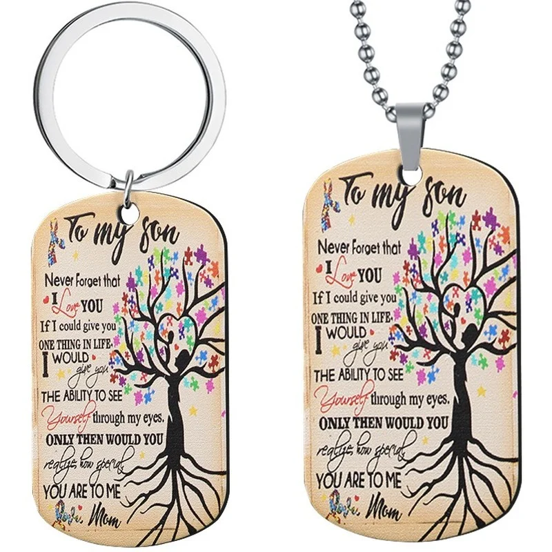 2022 New Key Chain To My Son Stainless Steel Color Printed Military Brand Necklace Family Accessories Can Be Customized