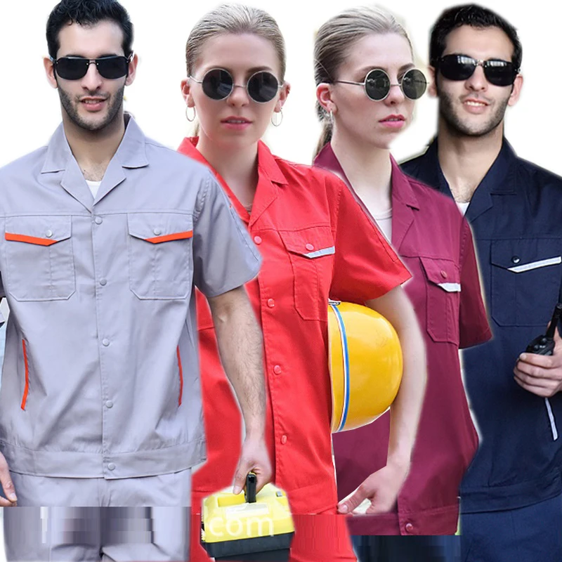 Công Sở Mùa Hè Quần Áo Dành Cho Nam Nữ Mặc Chịu Thoáng Khí Làm Việc Coverall Kỹ Thuật Tự Động Xưởng Sửa Chữa Đồng Nhất Plus Size5XL