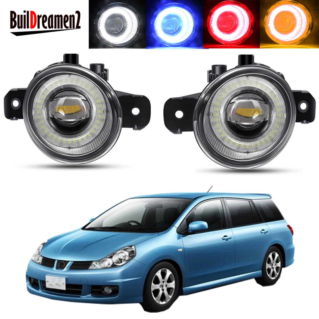 2 X Angel Eye Fog Light Assembly Car Right + Left LED Lens DRL Fog Daytime Running Lamp H11 12V For Nissan Wingroad 2002-2005