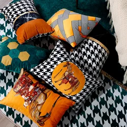 35x50cm light luxury orange/green printed cushion cover geometric houndstooth pillowcase horse printed pillow cover