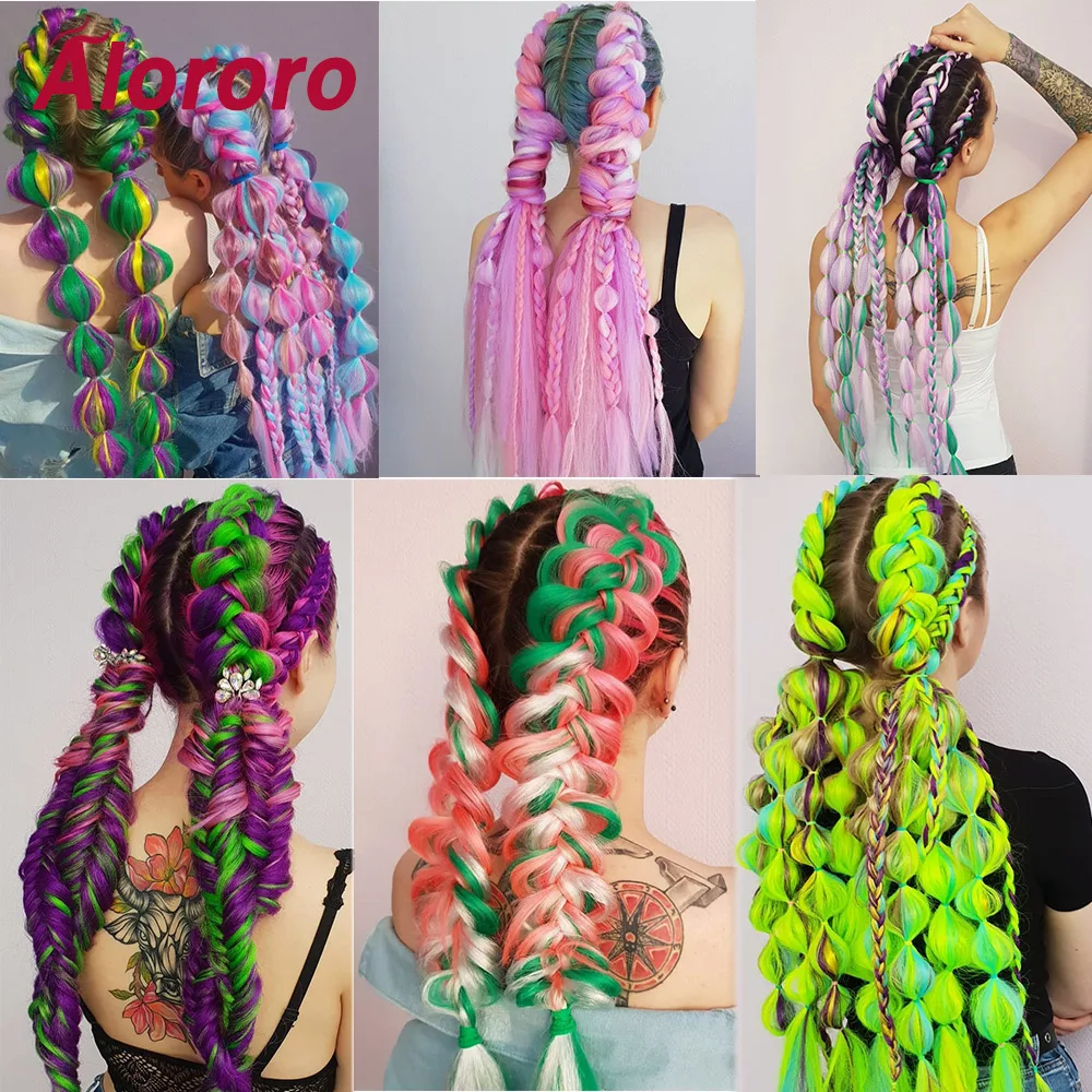 Alororo-Extensión de cabello sintético trenzado rosa para trenzas, 24 pulgadas/90g, Color mixto, trenzas profesionales Jumbo Box