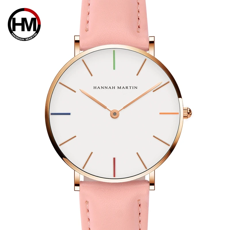 

Japan Quartz Movement Ladies Watch Fashion Casual Women Top Brand Pink Genuine Leather Strap Simple Waterproof Wristwatch 36mm