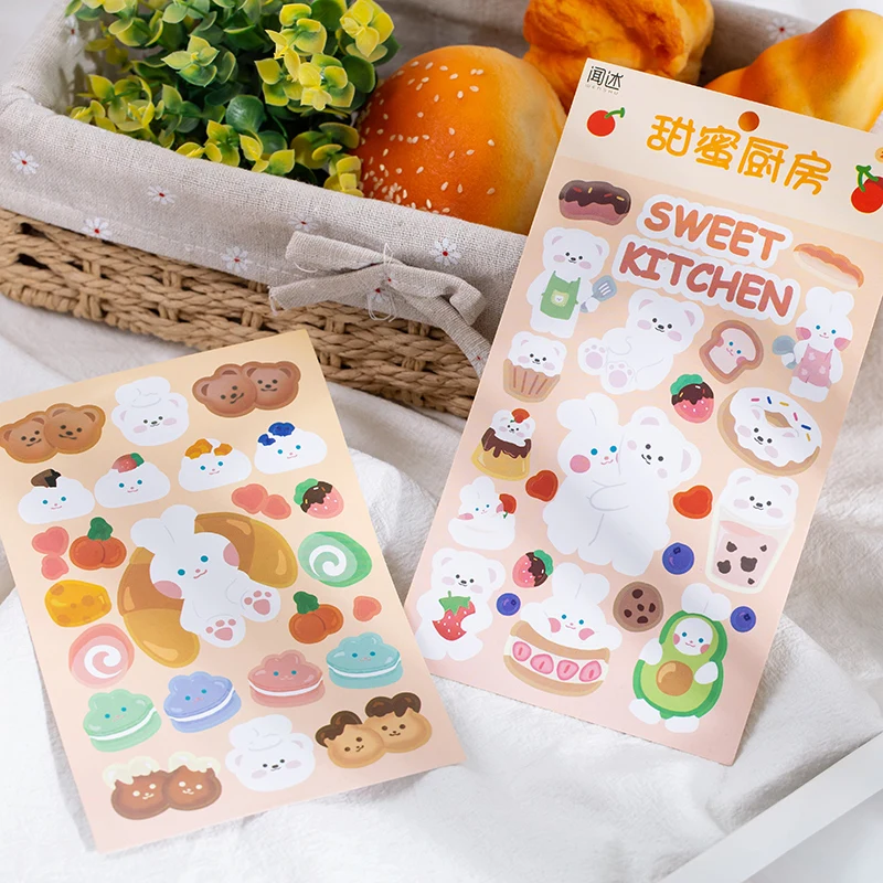 2 pcs/set Cute Bear ice cream series Decorative Sticker Scrapbooking diy Label Diary Stationery Album Journal Kawaii Stick