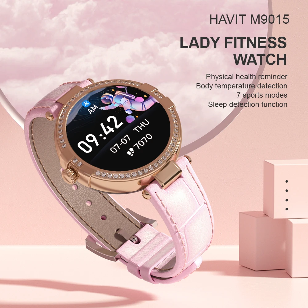 HAVIT Smart Watch Lady Fitness Watch Physical Health Reminder Body Temperature Detection IP68 Waterproof For Android IOS