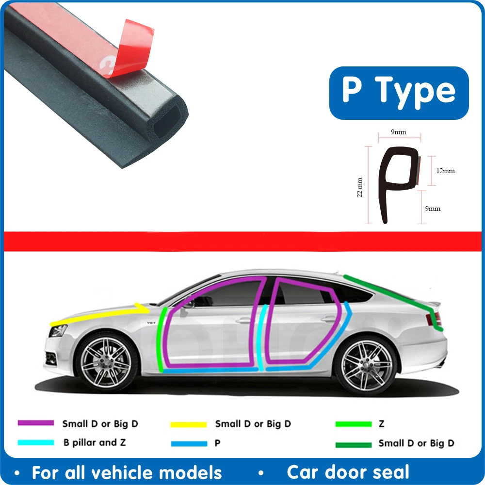 Sealing tape self-adhesive p-profile, rubber gasket for car, car noise insulation