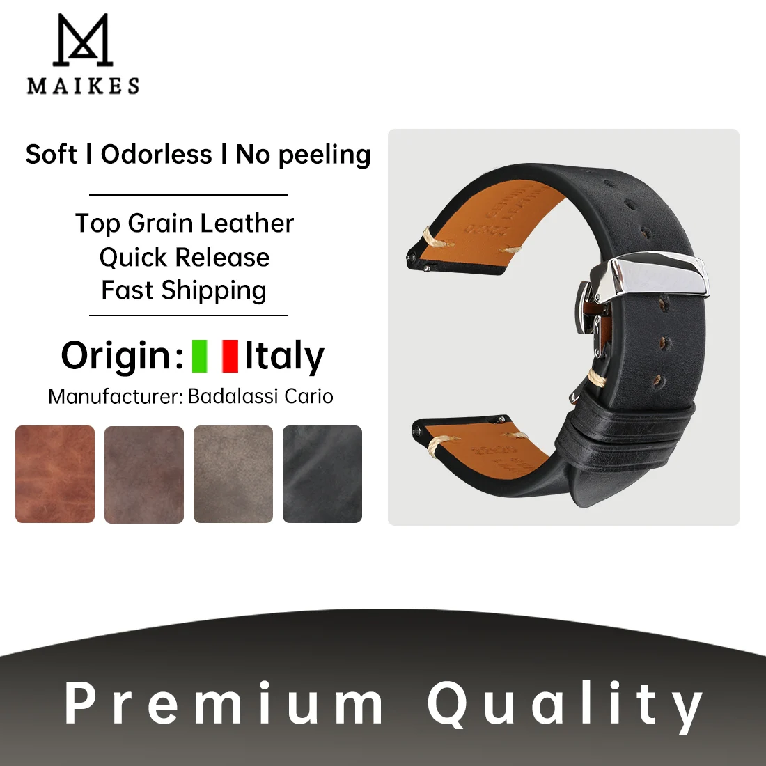 MAIKES Quick Release Watch Strap Butterfly Clasp Cow Leather Made in Tuscany Italy Accessories Bracelet Watch band