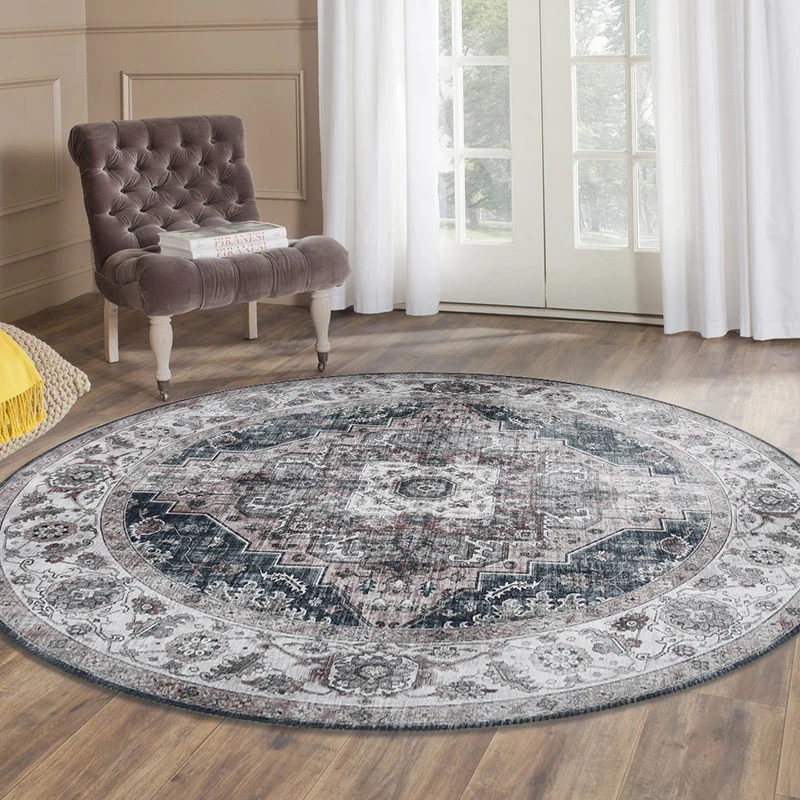 American Carpets for Living Room Vintage Europe Round Carpet Bedroom Decoration Parlor Tea Table Mat Persian Round Rug Washable