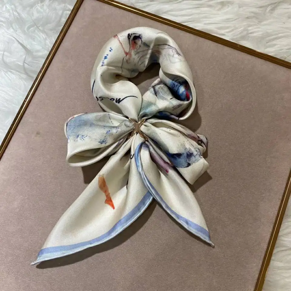 [BYSIFA] New Elegant Blue White Silk Scarf Summer Fashion Ballet Girl Pattern Pure Silk Square Scarves Head Accessories 70*70cm