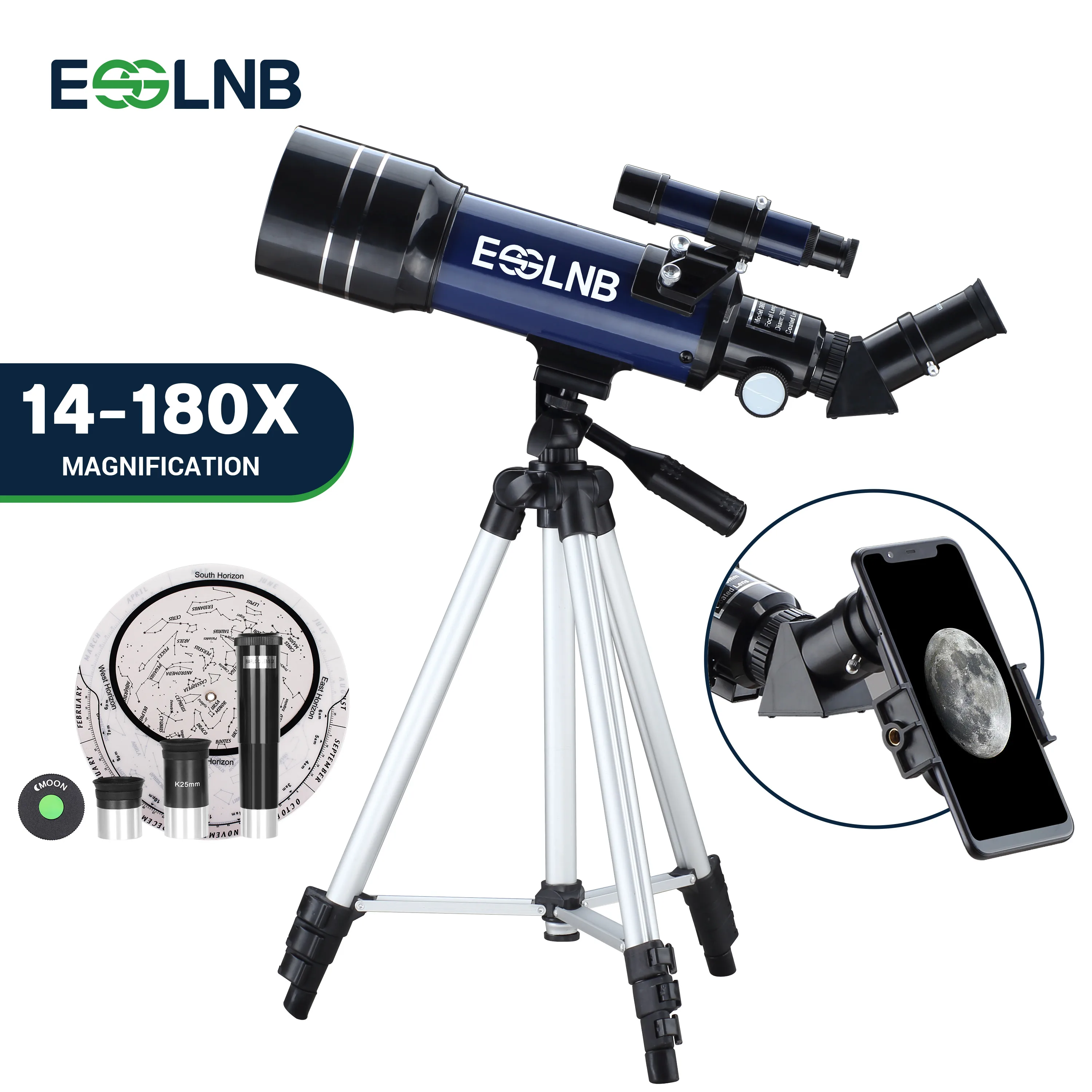 

F36070 Telescope for Kids with Phone Adapter 70mm Beginners Telescopes for Astronomy with Adjustable Tripod 3X Barlow Lens