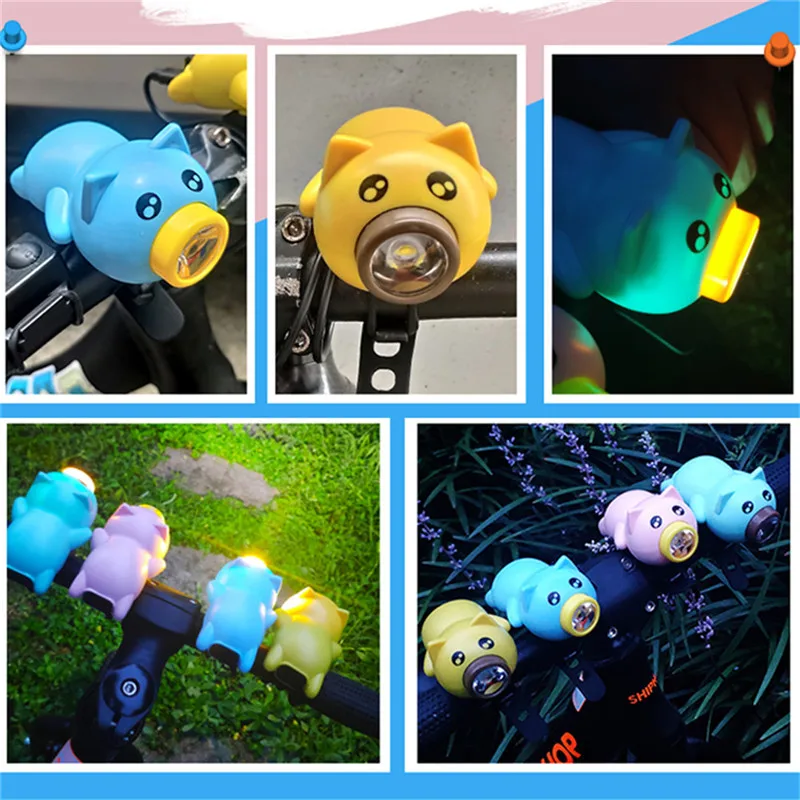 WEST BIKING Bicycle Light Mini Cartoon Flying Pig Cycling Headlight USB Rechargeable Bike Horn Lamp Children Balance Bike Light